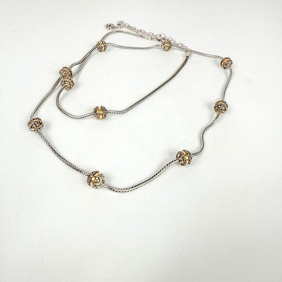 Brighton Mixed Metal 9 Station Chain Necklace Silver Gold - Picture 3 of 5